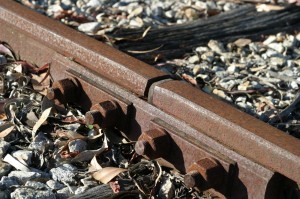 Rusty rails with fishplate, Kojonup